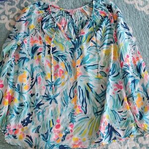 Lilly Pulitzer Blue Ruffled Relaxed Colby Blouse